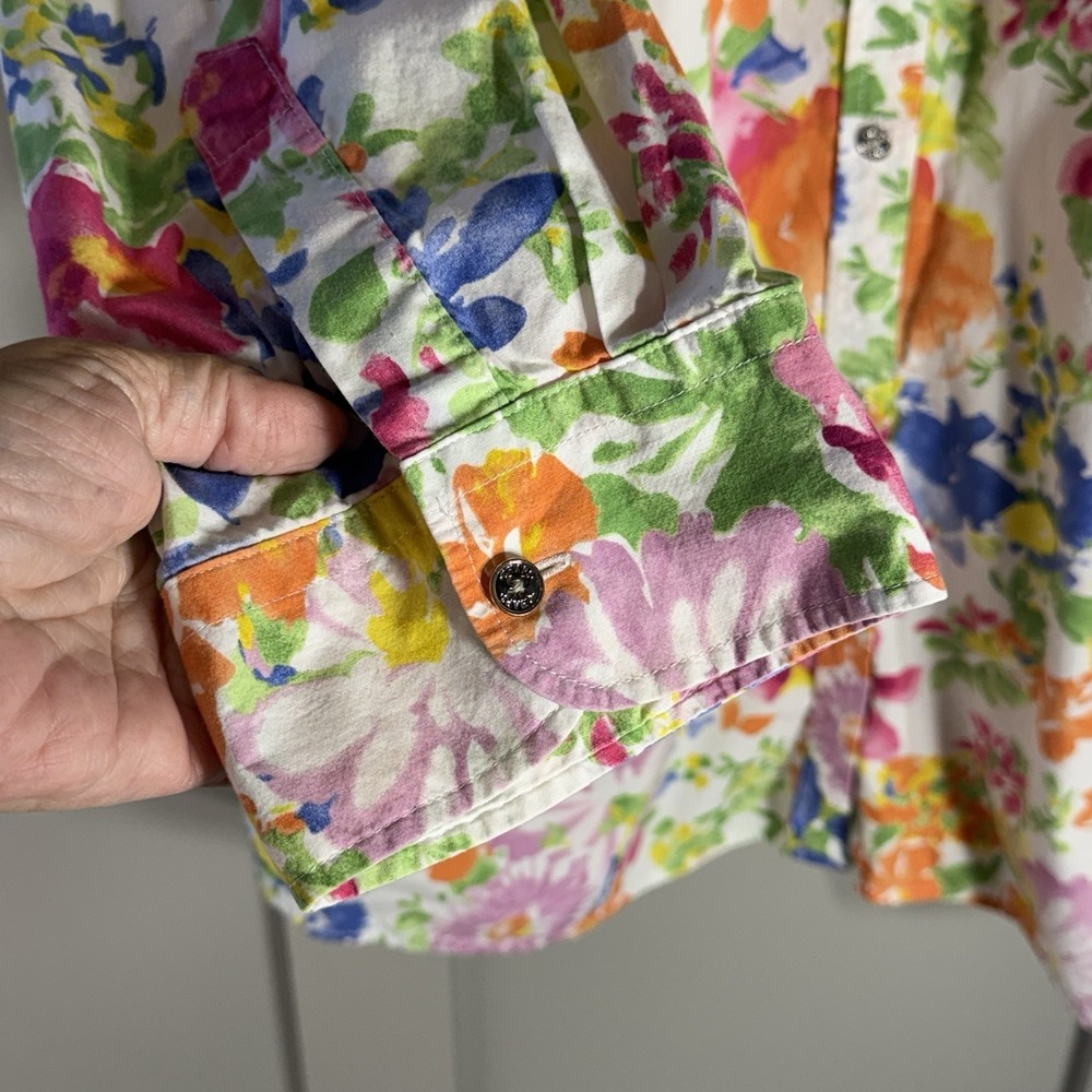 Chaps Pink Floral 2x Shirt Button Down Pink Dainty Boho Office Print Watercolor - Picture 5 of 6